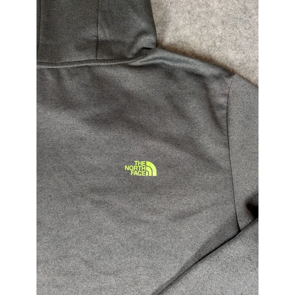 The North Face Mens Pullover Hoodie Charcoal Heather Neon Green Logo XL NF0A3528